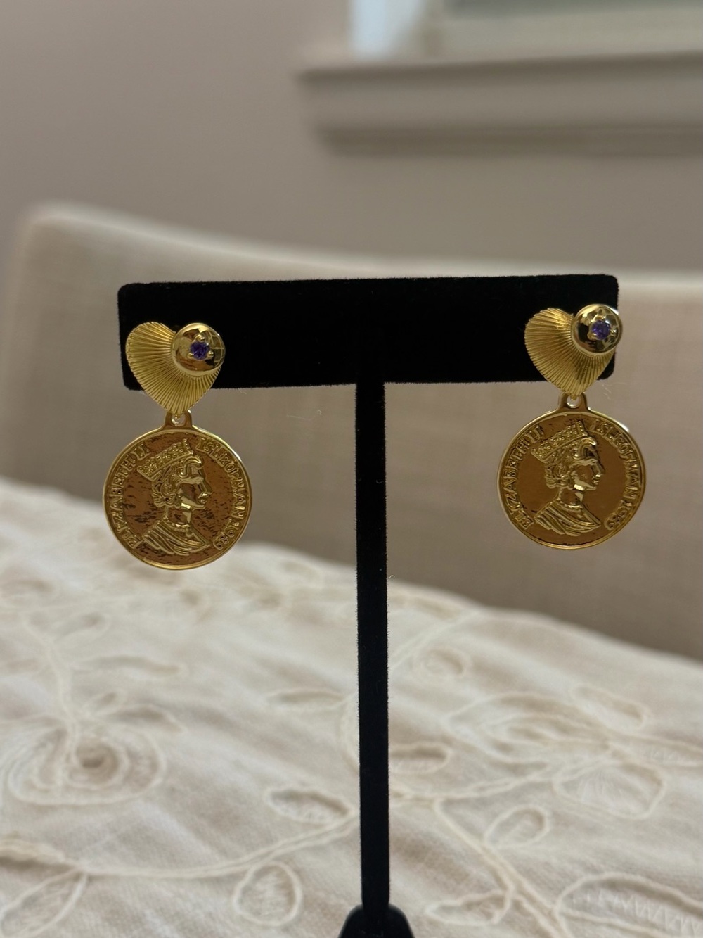 Gold-Tone Heart Coin Drop Earrings - Gold